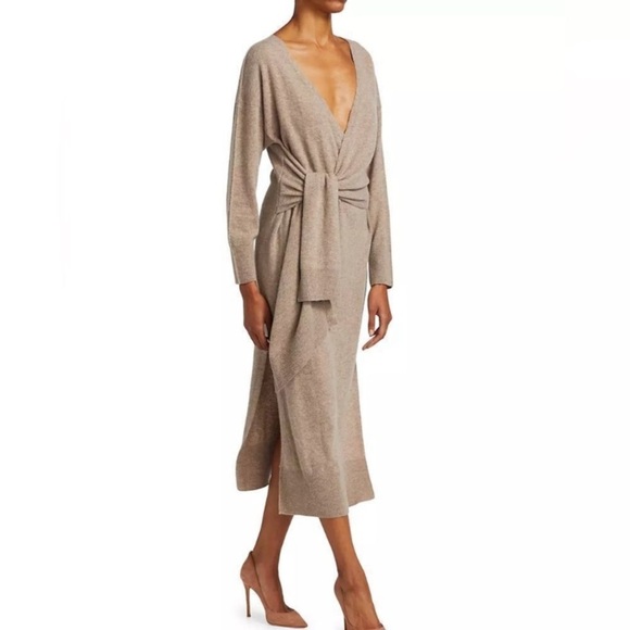 Jonathan Simkhai Skyla Dress NWT Knit Wrap Dress Wool Cashmere in Fawn - Picture 1 of 14